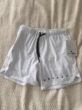 NWT White 'BATTLE' Athletic Shorts with compression!